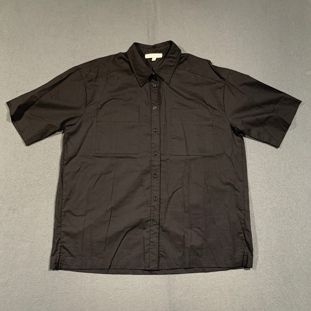 Hyfve Button Down Shirt Womens Size Small Black Short Sleeve Utility Workwear
